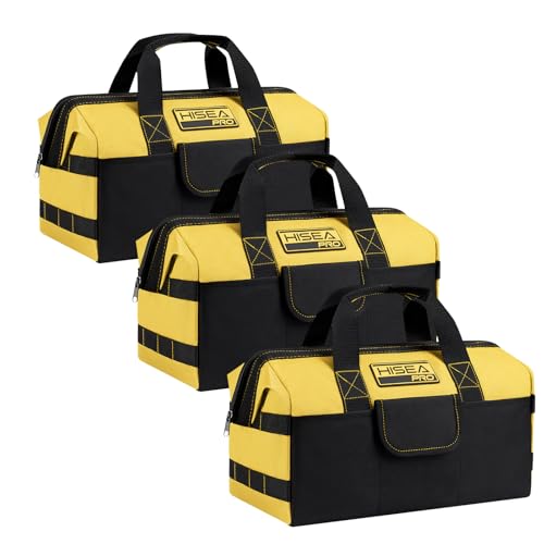 HISEA 3 Pack Heavy Duty Tool Bag, 16-Inch Waterproof Tools Organizer Tote - color: Yellow, size: 16 Inch
