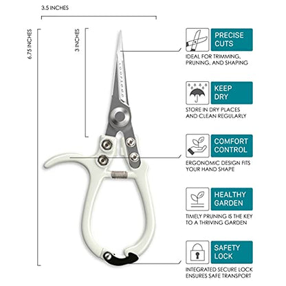 Precision Garden Trimming Scissors & Hand Pruner - White