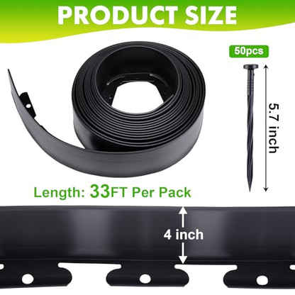 Landscape Edging, 4IN x 33FT Plastic Garden Edging Borders - size: 4IN x 33FT