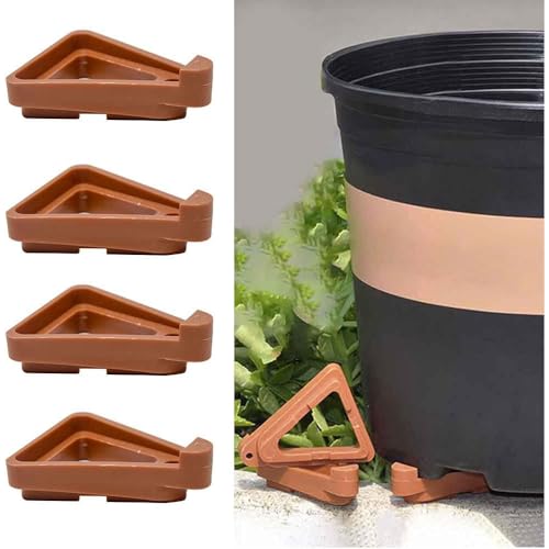 24Pcs Invisible Flower Pot Risers, Plant Pot Feet, Plastic Pot Lifters Support Triangle Plant Lifters for Inside Pots, Planter Feet for Outdoor Pots (Red)
