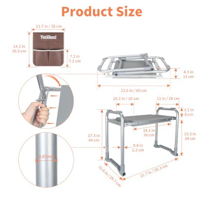 Foldable Garden Kneeler Seat, Portable Garden Stool Bench w/ 2 Tool Pouches - color: Gray-modle B