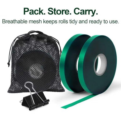 Plant Tie Tape – 4 Rolls (788 ft) Stretch Vinyl (PVC), 0.5" Wide, Non-Adhesive Garden Ties for Stems & Poles – Includes Mesh Bag & Binder Clip (788 ft) - size: 788 ft