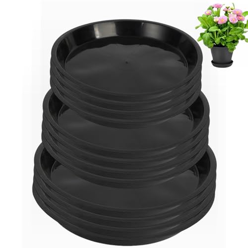 12 Pack Plant Saucer 8 10 12 Inch Plastic Plant Tray, Sturdy and Durable Flower Pot Container Accessories Plant Pot Saucers for Indoor and Outdoor (8 10 12 Inch, Black)