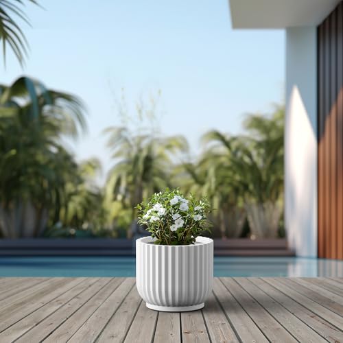 Kante Small Round Pedestal White Concrete Planter 9.8" Dia, Outdoor - color: White, size: 11"w x 9.8"h
