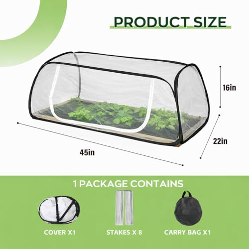 Pop Up Raised Garden Bed Cover -45''x22''x18'' Instant Plant Protection Against Bird, Pests & Squirrel，Plant Net Cover for Raised Bed with Zipper Door for Protecting Vegetable Row