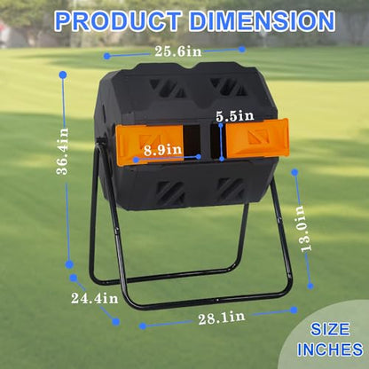 FDW | Outdoor Compost Bin | 43 Gallon | Orange | Dual Chamber Tumbling Bin - color: Orange
