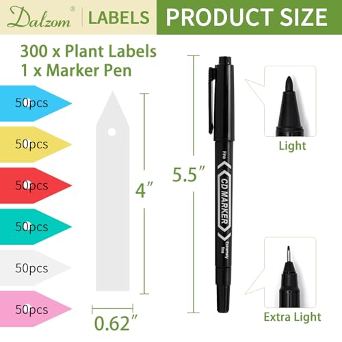 Dalzom® 300Pcs 4" Plant Labels with Marker Pen, Waterproof Plastic Plant Tags for Outdoor Seedlings Vegetable Garden Signs Markers Label Stakes (Multicolor) - color: Multicolor
