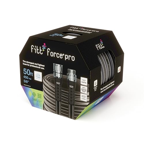 FITT Force Pro Water Hose, Lightweight Ultra Flexible Durable Kink-Free Heavy-Duty Commercial Grade Flat Garden Hose, Grey and Blue, 50-Feet x 5/8-Inch - size: 5/8" 50ft