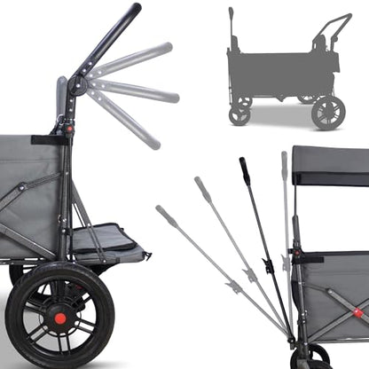 TMZ Collapsible Wagon with 2 Foldable Seats, Folding Cart with Removable Canopy, Heavy Duty Wagon 265LBS Load Capacity for Camping Garden Shopping (Grey) - color: Gray