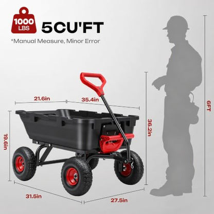 Autodaya Garden Dump Cart Wagon 1000 Lbs, Heavy Duty Yard Wheelbarrow - color: 1000 Lbs|black&red