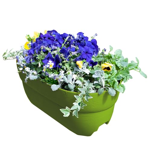 Emsco Group Bloomers Rail Planter, 24" Weatherproof Resin Deck & Balcony Planter with Drainage – Fits 2x4 & 2x6 Rails – Sage Green - color: Sage Green, size: 24.3 × 10.5 × 9.5 inches