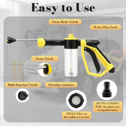 Car Wash Foam Gun for Garden Hose, Car Foam Cannon with 3 Spray Modes