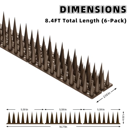 Bird Spikes, 6 Pack, 8.4 FT Total Coverage, Outdoor Bird Deterrent, Brown - color: Brown, size: 6 pack
