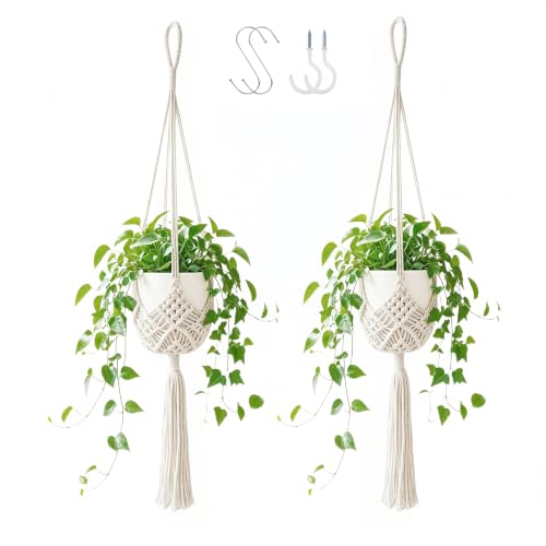 COPIS Macrame Plant Hangers Indoor, 2 Pack 35" Hanging Planters with Hooks