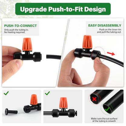 Kalolary 30Pcs Push-to-Fit Drip Irrigation Spray Emitters for 1/4" Tubing - size: 1/4” Push-to-Connect Tee- Misting- 30P Orange