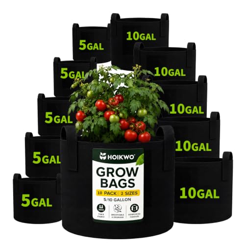 Hoikwo 10-Pack Assorted Sizes Fabric Grow Bags, 5 Pack Each of 5&10 Gallon - size: Multisize-5&10-Each 5 Packs