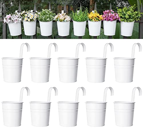 Dahey 5 Inches Small Metal Hanging Flower Pots 10 Pcs Railing Planter Box - color: White, size: 5 inches