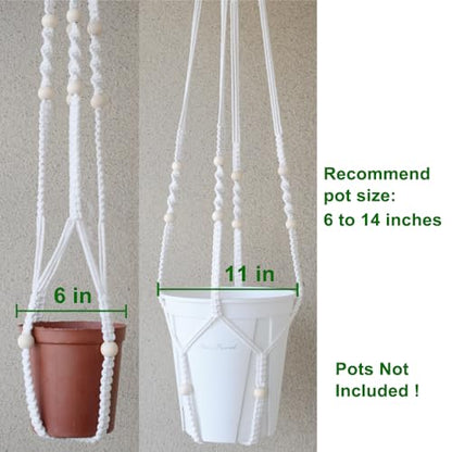 Macrame Plant Hanger Extra Long (52") Indoor Plant Holder with Beads, no Tassel- Long Plant Hanger for Tall Ceiling- Hanging Plant Holder for 6”-14”Pots -(1 Pack)