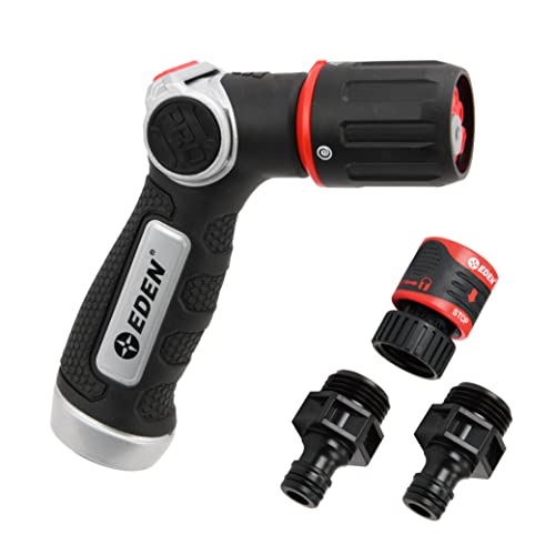 Eden PRO Metal 4-Pattern Hose Nozzle: Thumb Control, Cyclonic Turbo Spray - style: Angled Thumb Control