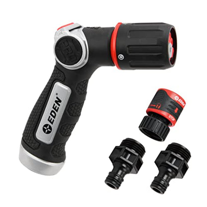 Eden PRO Metal 4-Pattern Hose Nozzle: Thumb Control, Cyclonic Turbo Spray - style: Angled Thumb Control