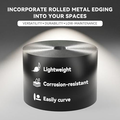 Worth Galvanized Steel Landscape Edging 10" x25' Metal Garden Edging Roll Flexible Bender Border with 8Pcs Stakes for Lawn, Flower Bed Edges, Black - color: Black, style: 10"x25'