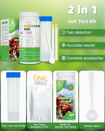 2-in-1 pH & Nitrogen Soil Test Kit, Home Soil Testing Kit for Lawns Gardening Grass Vegetables Nutrients, Soil pH Nitrogen Tester Strips Separately Sealed in Foils, Easy to Use, Rapid Results