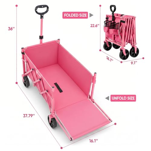 Sekey Collapsible Wagon with Tailgate, 300 lb Capacity, 38 in Cargo Length - color: Pink