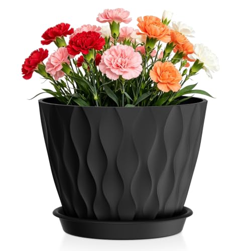 Plant Pots for Indoor Plants 1 Pack 10" Planters with Drainage Holes - color: Black, size: 10 in 1pcs