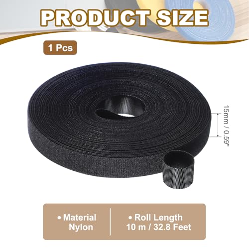 PATIKIL 0.6" x33FT Hook and Loop Tape Double-Sided Nylon Strips Black - color: Black, size: 0.6"x33FT