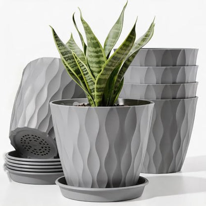 6 Pack Plant Pots with Drainage Holes, 4 Inch Plastic Indoor Flower Pots, Succulent Pots for Orchids, Violets, Succulents, Herbs, and Other Small Plant, Gray - color: Gray