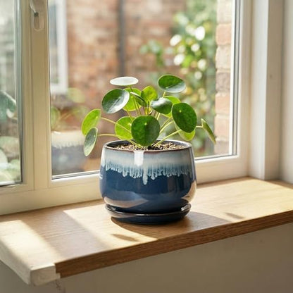 Ceramic Pots for Plants, 6 Inch Plant Pot Indoor, Retro Blue - size: 6 Inch, style: Retro