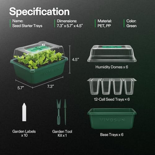 VIVOSUN 6-Pack Seed Starter Trays, 72-Cell Starter Kit with Humidity Dome - size: 6-Pack 72-Cell, style: Trays