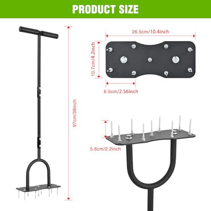 Yesker Lawn Aerator Tool, Manual Metal Soil Aerator with 9 Iron Spikes - size: 38 Inches