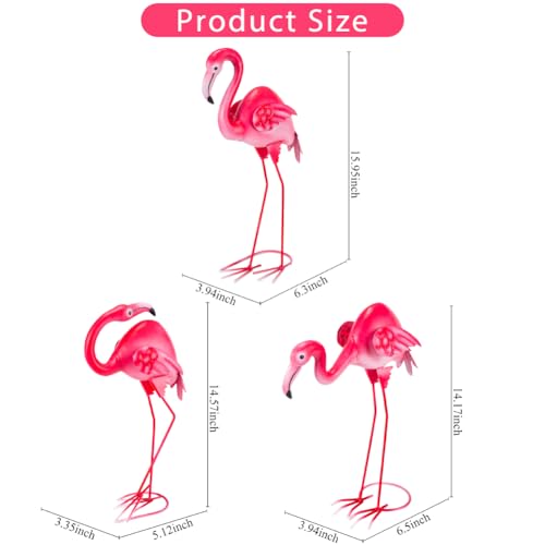 3Pcs Pink Flamingo Garden Statues 15" Metal Flamingo Luau Party Decorations - color: 3 Pack Flamingo