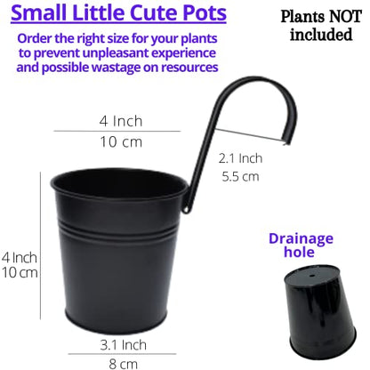 LaLaGreen Small Hanging Planters - 10 Pack, 4 Inch Black Metal Bucket Small Flower Pots for Outdoor Outside, Balcony Railing Hanging, Cute Garden Decor Rail Wall Farmhouse Rustic Deck Porch Succulent - size: 4 Inch (Black)