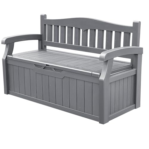 Devoko 80 Gallon Storage Bench Deck Box Waterproof&Lockable - color: Grey, size: 80 Gallon without Cushion
