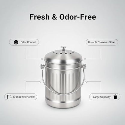 1.3 Gal Kitchen Countertop Compost Bin Countertop Composter