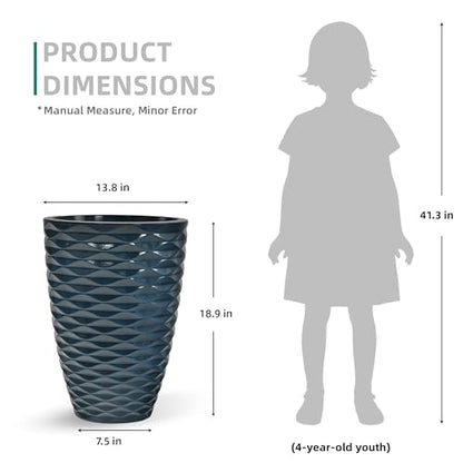 19" Wavy Ceramic-Look Outdoor Planters for Plants Set of 2 Tall Pots - color: 19"h-navy Blue Wavy