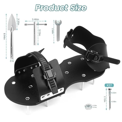 Lawn Aerator Shoes - Heavy Duty Lawn Aerator Tool for Grass with Cleaning Shovel & 6 Extra Spikes, Easy Assembly with Upgraded T-Wrench, Manual Garden Soil Aeration Tools for Yard Care