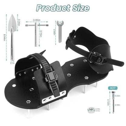 Lawn Aerator Shoes - Heavy Duty Lawn Aerator Tool for Grass with Cleaning Shovel & 6 Extra Spikes, Easy Assembly with Upgraded T-Wrench, Manual Garden Soil Aeration Tools for Yard Care