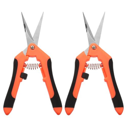 HARFINGTON 2pcs Garden Scissors 6.5" Straight Stainless Steel Blade Orange