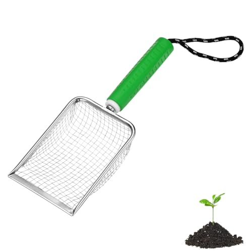 M METERXITY 1-Pack Gardening Soil Sifter, 5 mm Mesh Stainless Steel Portable Gardening Sifter with Soft Handle for Sand/Dirt/Rock Compost [White, Green] - color: White, Green, size: 5.0X5.0mm