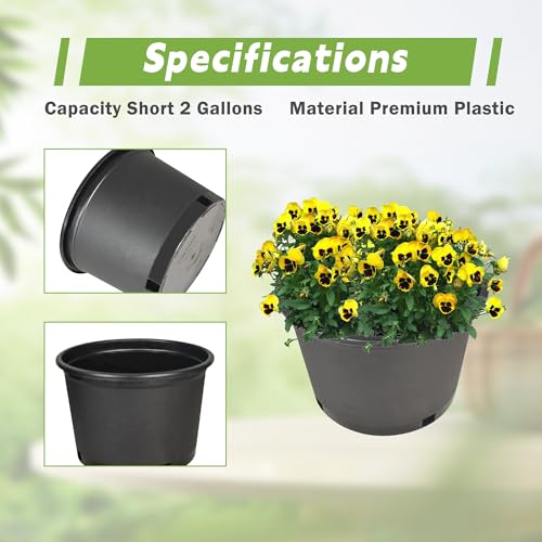 HOSTIC Short 2 Gallon Plastic Plant Container Gallon Pots with Drainage Holes Flexible Nursery Pot Suitable for Indoor Outdoor Vegetables Flowers Plants 10 PCS - size: Short 2 Gallon