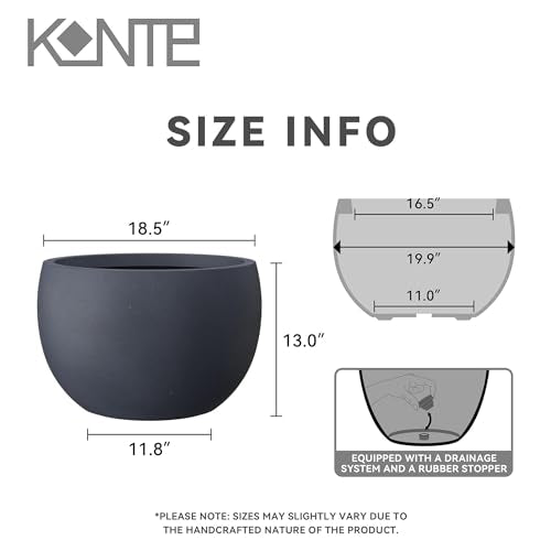 Kante Large Round Bowl Charcoal Concrete Planter 20" Dia, Outdoor - color: Charcoal, size: 19.9" d