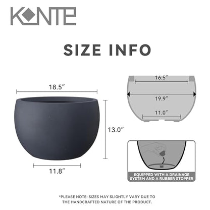 Kante Large Round Bowl Charcoal Concrete Planter 20" Dia, Outdoor - color: Charcoal, size: 19.9" d