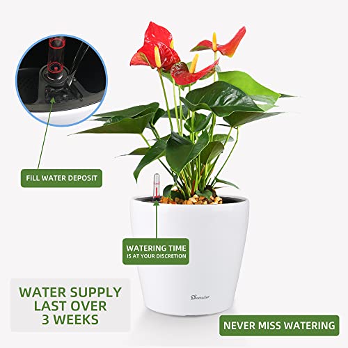 Dexceder 9x8 Self Watering Planter (White High Gloss) - color: Ceramic White, size: 9x8