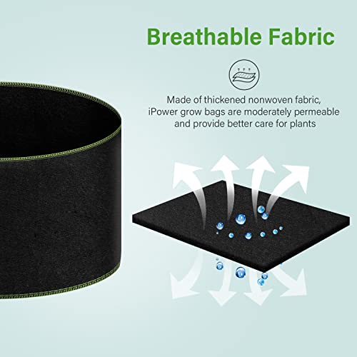 iPower 15-Gallon 10-Pack Grow Bag Thickened Nonwoven Fabric Pots Heavy Duty Aeration Container with Strap Handles for Garden and Planting Vegetable Flowers, Black with Green Stitch Sewing - color: Green, size: 15 Gallon