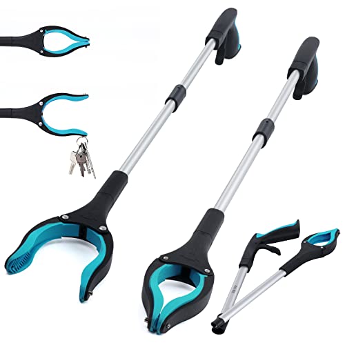 Grabber Reacher Tool 2-Pack, 32" Folding Reacher Grabber Pickup Tool with Magnets, Lightweight Grabbers for Seniors, Trash Grabber Tool with 90°Rotating Head - color: Light Blue
