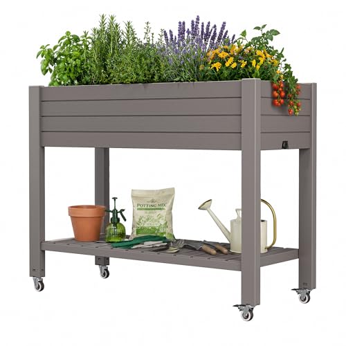 Elevated Raised Garden Bed with Wheels,Medium Gray-33.7" h - color: Medium Gray, size: 33.7"h