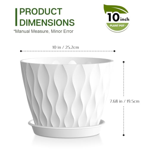 Plant Pots for Indoor Plants 1 Pack 10" Planters with Drainage Holes - color: White, size: 10 in 1pcs